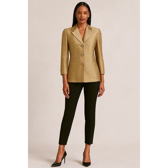 Dana Buchman Petite Silk Wool Formal Gold Skirt Suit 8P 10P Medium jacket set - Picture 3 of 13
